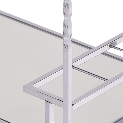 29" Silver Metal and Mirrored Glass Rolling Bar Cart With Wine Storage HomeRoots