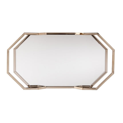 31" Champagne Iron and Mirrored Glass Octagonal Rolling Bar Cart