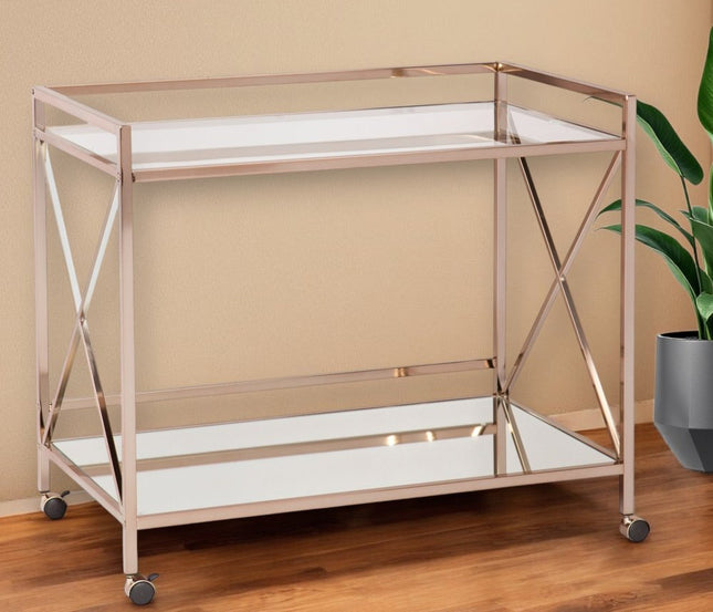 Gold Metal And Glass Rolling Bar Cart