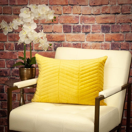 Yellow Quilted Velvet Zig Zag Decorative Lumbar Pillow HomeRoots