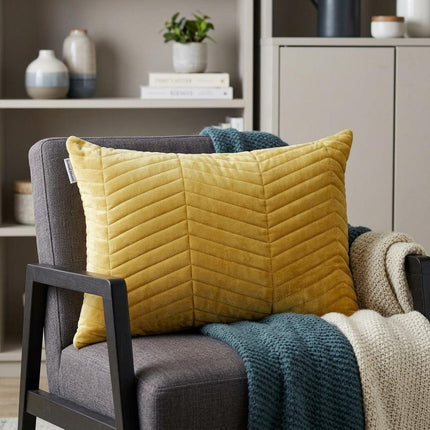 Yellow Quilted Velvet Zig Zag Decorative Lumbar Pillow HomeRoots
