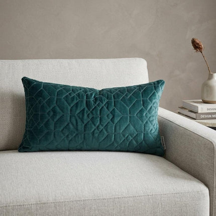 Teal Quilted Velvet Geo Lumbar Decorative Pillow HomeRoots