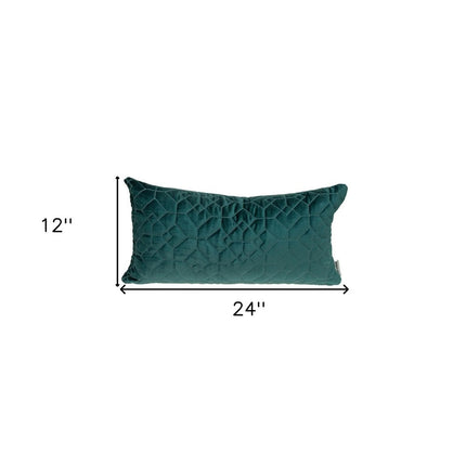 Teal Quilted Velvet Geo Lumbar Decorative Pillow HomeRoots