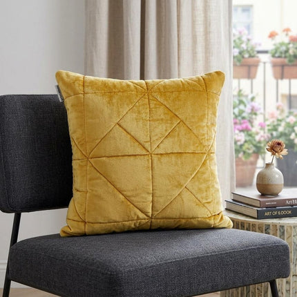 Yellow Chunky Geo Stitched Velvet Decorative Throw Pillow HomeRoots