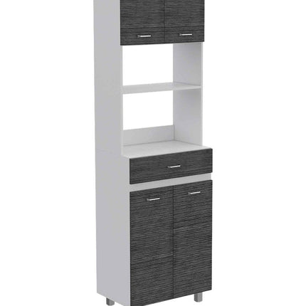 24" White and Gray Wood Flat Door Kitchen Cart With Storage HomeRoots