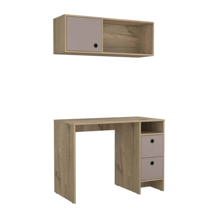 39" Taupe Computer Desk With Two Cabinets Two Drawers HomeRoots