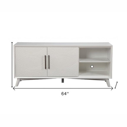 64" White Pine Solid Wood Open Shelving TV Stand HomeRoots