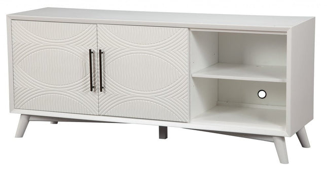 64" White Pine Solid Wood Open Shelving TV Stand HomeRoots