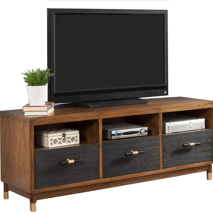 61" Brown and Black Solid Wood Open Shelving TV Stand HomeRoots