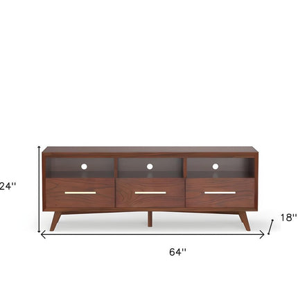 64" Brown Mahogany Solid Wood Open Shelving TV Stand HomeRoots