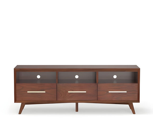 64" Brown Mahogany Solid Wood Open Shelving TV Stand HomeRoots