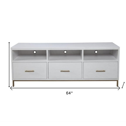 64" White Mahogany Solid Wood Open Shelving TV Stand HomeRoots
