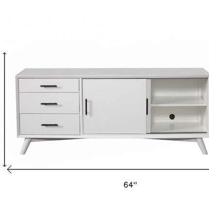 64" White Mahogany Solid Wood Enclosed and Open Storage TV Stand HomeRoots