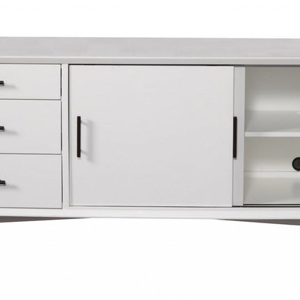 64" White Mahogany Solid Wood Enclosed and Open Storage TV Stand HomeRoots