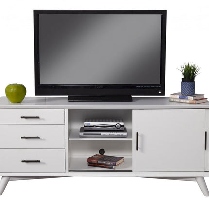 64" White Mahogany Solid Wood Enclosed and Open Storage TV Stand HomeRoots