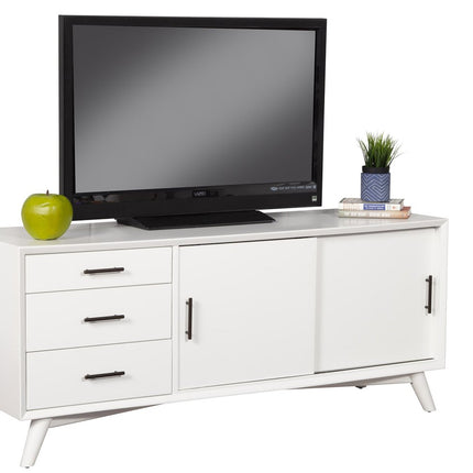 64" White Mahogany Solid Wood Enclosed and Open Storage TV Stand HomeRoots