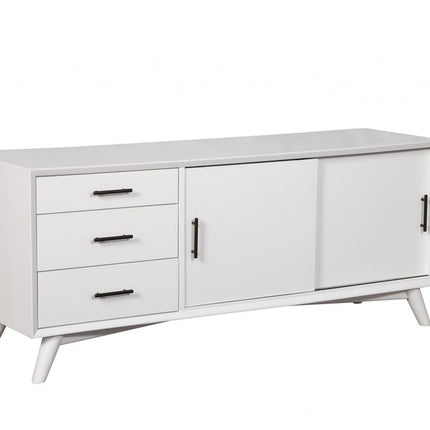 64" White Mahogany Solid Wood Enclosed and Open Storage TV Stand HomeRoots