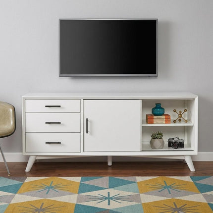 64" White Mahogany Solid Wood Enclosed and Open Storage TV Stand HomeRoots