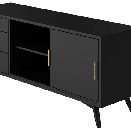64" Black Mahogany Solid Wood Enclosed and Open Storage TV Stand