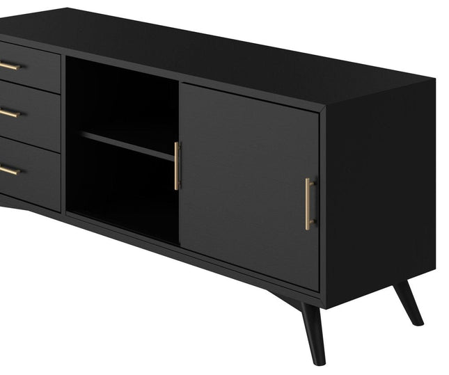 64" Black Mahogany Solid Wood Enclosed and Open Storage TV Stand HomeRoots
