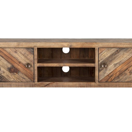 63" Wood Brown Reclaimed Pine And Plywood Open Shelving TV Stand HomeRoots