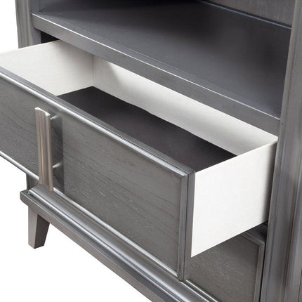 36" Gray Pine Poplar Solids With Mindy And Veneer Open Shelving TV Stand HomeRoots