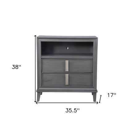 36" Gray Pine Poplar Solids With Mindy And Veneer Open Shelving TV Stand HomeRoots
