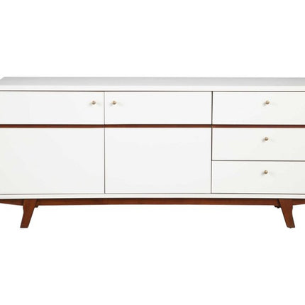 65" White Mahogany Solids And Veneer Cabinet Enclosed Storage TV Stand HomeRoots