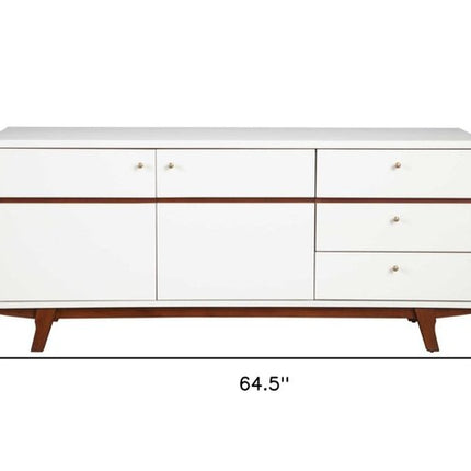 65" White Mahogany Solids And Veneer Cabinet Enclosed Storage TV Stand HomeRoots