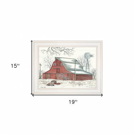 Winter Barn with Pickup Truck 1 White Framed Print Wall Art HomeRoots