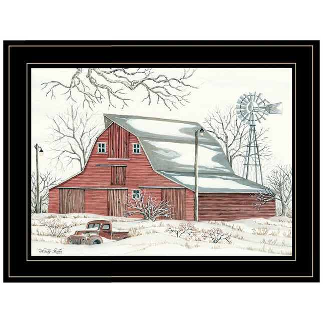 Winter Barn with Pickup Truck 2 Black Framed Print Wall Art HomeRoots