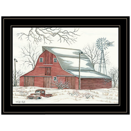 Winter Barn with Pickup Truck 2 Black Framed Print Wall Art HomeRoots