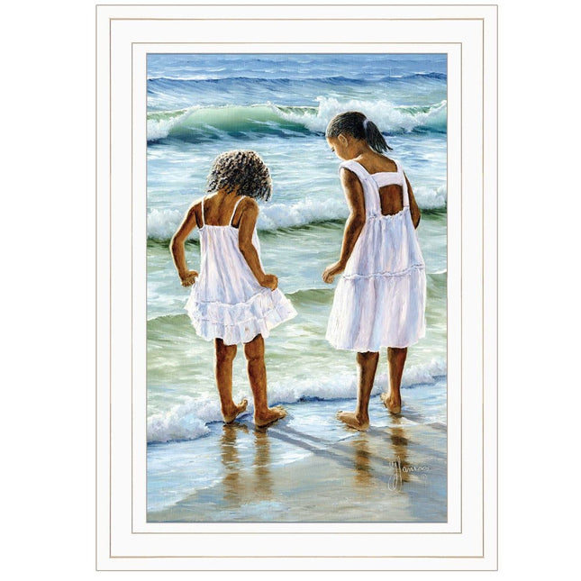 Two Girls at the Beach 2 White Framed Print Wall Art HomeRoots