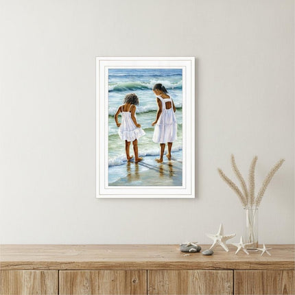 Two Girls at the Beach 2 White Framed Print Wall Art HomeRoots