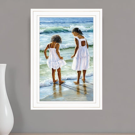Two Girls at the Beach 2 White Framed Print Wall Art HomeRoots