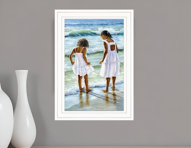Two Girls at the Beach 2 White Framed Print Wall Art HomeRoots