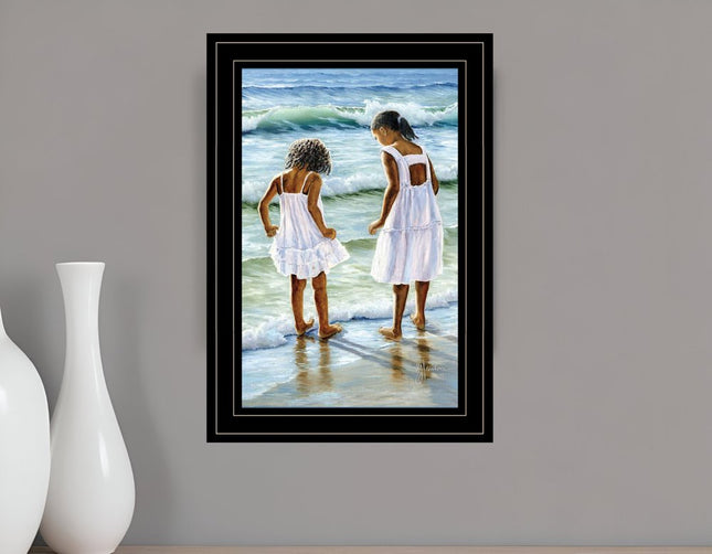 Two Girls at the Beach 4 Black Framed Print Wall Art HomeRoots