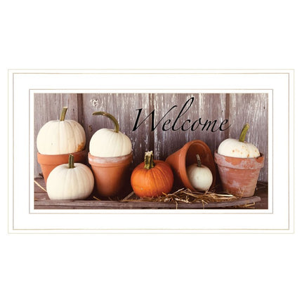 Welcome Pumpkin Shelf 1 White Framed Print Wall Art HomeRoots