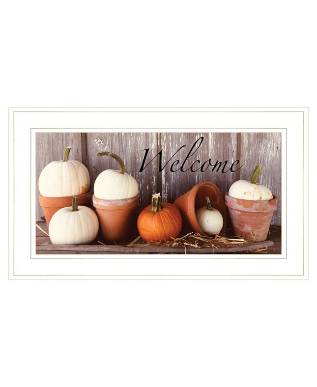 Welcome Pumpkin Shelf 1 White Framed Print Wall Art HomeRoots