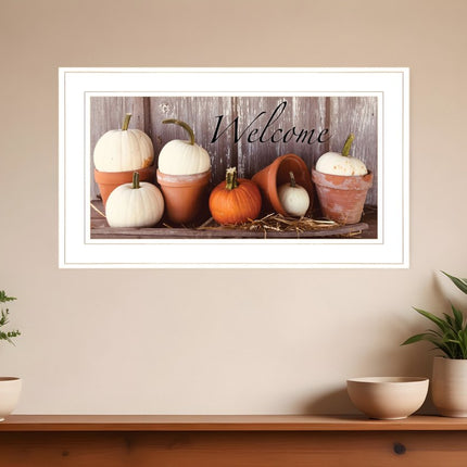 Welcome Pumpkin Shelf 1 White Framed Print Wall Art HomeRoots