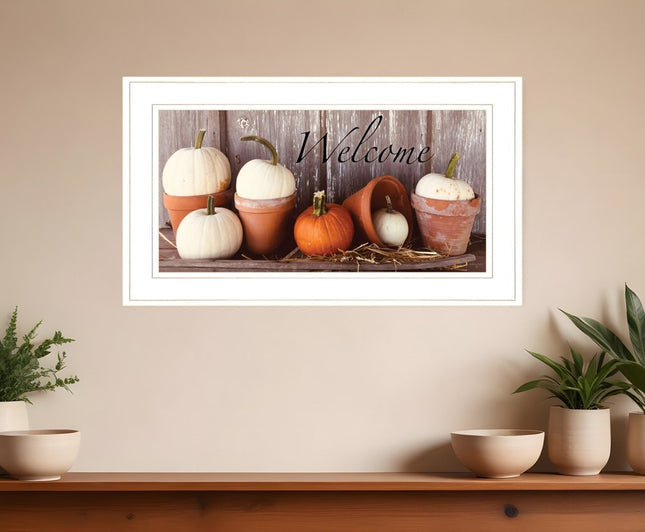 Welcome Pumpkin Shelf 1 White Framed Print Wall Art HomeRoots