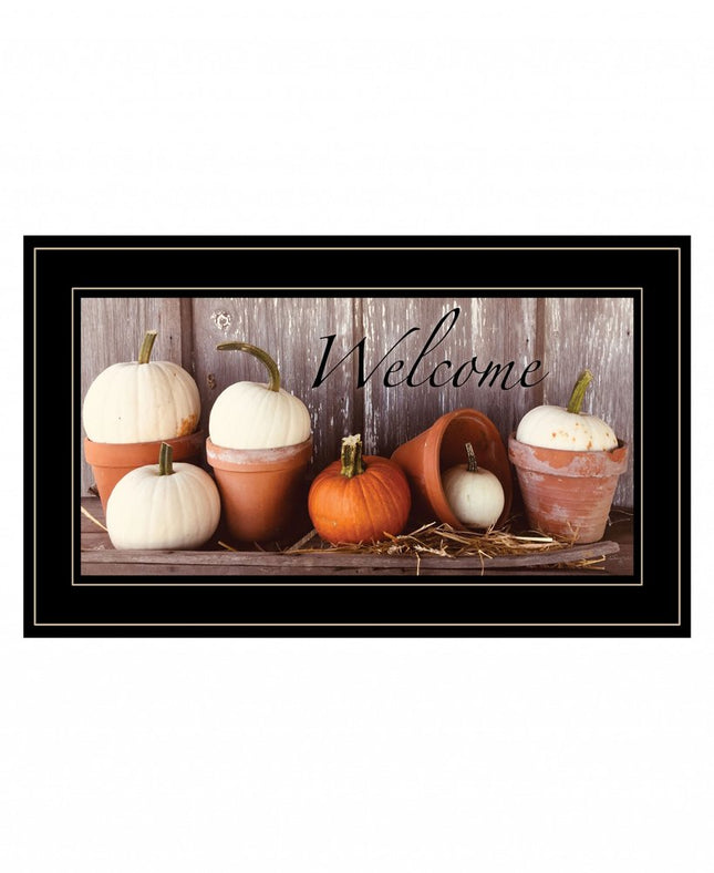 Welcome Pumpkin Shelf 2 Black Framed Print Wall Art HomeRoots