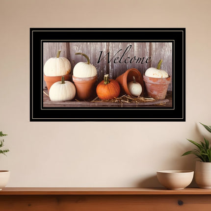 Welcome Pumpkin Shelf 2 Black Framed Print Wall Art HomeRoots