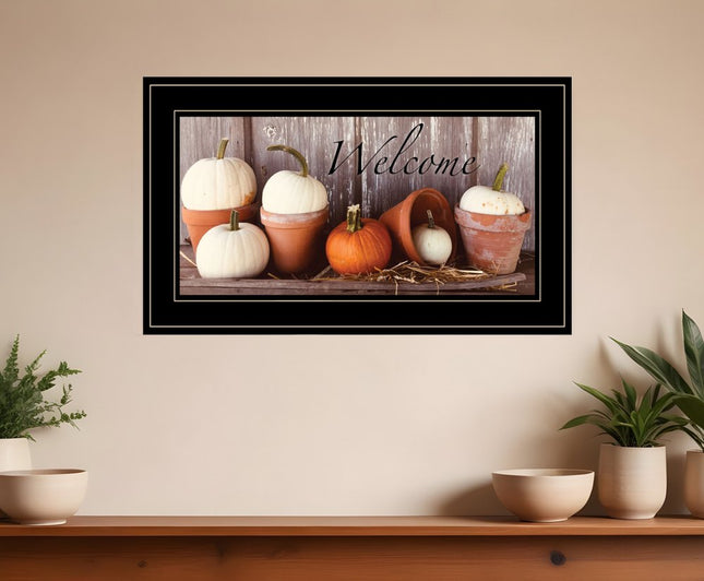 Welcome Pumpkin Shelf 2 Black Framed Print Wall Art HomeRoots