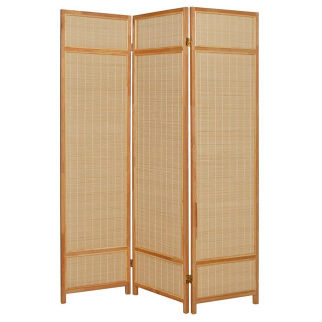 72" Brown Bamboo Folding Three Panel Screen Room Divider HomeRoots