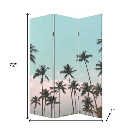 72" Light Green Folding Three Panel Screen Room Divider HomeRoots