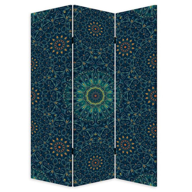 Blue Boho Mandala Three Panel Room Divider Screen HomeRoots