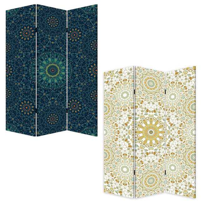 Blue Boho Mandala Three Panel Room Divider Screen HomeRoots