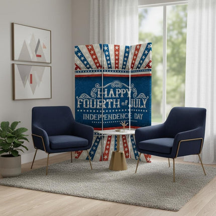 72" Blue And White Folding Three Panel Screen Room Divider HomeRoots