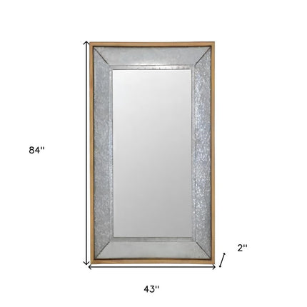 84" Gray And Brown Galvanized Metal and Wood Framed Leaning Accent Mirror HomeRoots